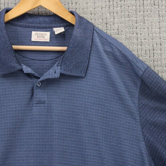 HUDSON RIVER HERITAGE CLASSICS Polo Shirt Men 2XL Navy Blue Striped Short Sleeve - Picture 2 of 9